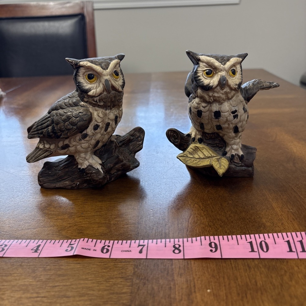 Vintage Norleans Japan Set 5" Detailed Ceramic Owl Figurines MCM Boho Retro 70s